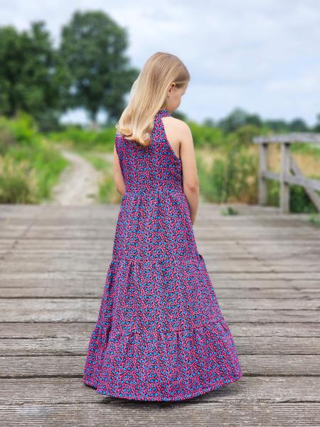 Double Slub Musselin Katrin, Korall-Pink mit Leoprint in Schwarz und Petrol